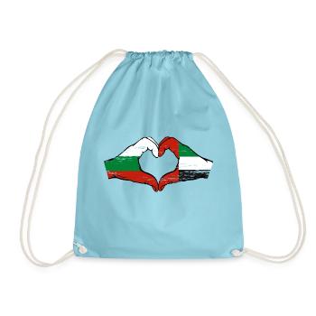 Bulgaria United Arab Emirates Flag Heart - Drawstring Bag - aqua - Front