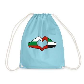 Bulgaria United Arab Emirates Flag Heart - Drawstring Bag - aqua - Front
