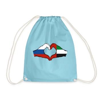Russia United Arab Emirates Flag Heart - Drawstring Bag - aqua - Front