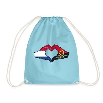 Holland Angola flag hands heart shape used - Drawstring Bag - aqua - Front
