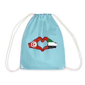 Tunisia United Arab Emirates Heart - Drawstring Bag - aqua - Front