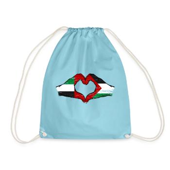 United Arab Emirates Palestine Flag Heart - Drawstring Bag - aqua - Front