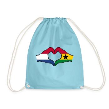 Holland Ghana Flagge Hände Herzform - Turnbeutel - Aqua - Vorne
