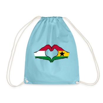 Hungary Ghana Flag Hands Heart Shape - Drawstring Bag - aqua - Front