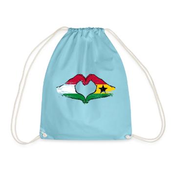 Hungary Ghana flag hands heart shape used - Drawstring Bag - aqua - Front