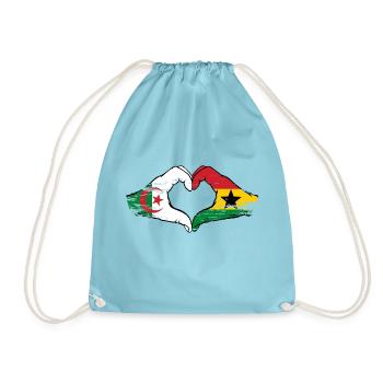Algerien Ghana Flagge Hände Herzform used - Turnbeutel - Aqua - Vorne