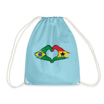 Brazil Ghana flag hands heart shape used - Drawstring Bag - aqua - Front