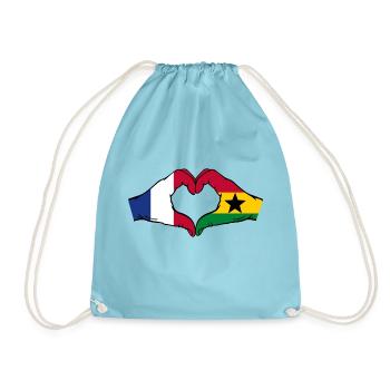 France Ghana Flag Hands Heart Shape - Drawstring Bag - aqua - Front
