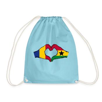 Rumänien Ghana Flagge Hände Herzform - Turnbeutel - Aqua - Vorne