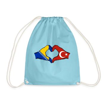 Bosnia Turkey Flag Hands Heart Shape - Drawstring Bag - aqua - Front