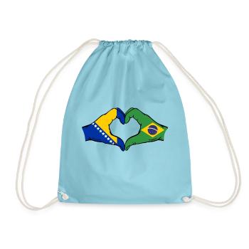 Bosnia Brazil Flag Hands Heart Shape - Drawstring Bag - aqua - Front