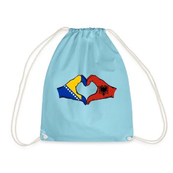 Bosnia Albania Flag Hands Heart Shape - Drawstring Bag - aqua - Front