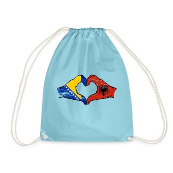 Bosnie Albanie drapeau mains forme de coeur utilisé - Sac de sport léger - aqua - Devant