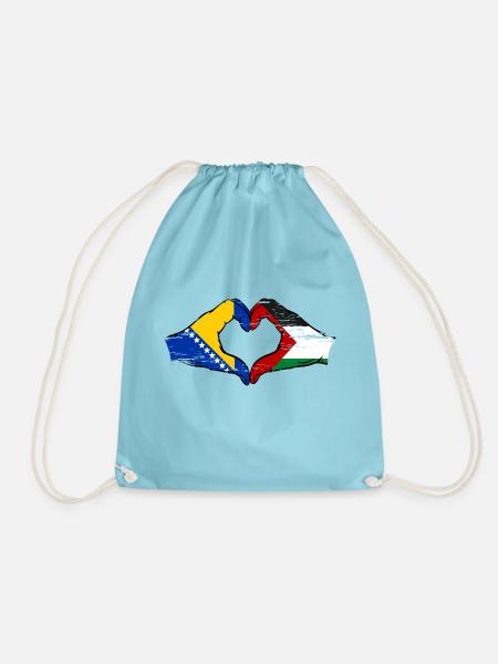 Bosnia Palestine flag hands heart shape used - Drawstring Bag - aqua