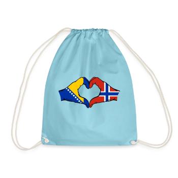 Bosnia Norway Flag Hands Heart Shape - Drawstring Bag - aqua - Front