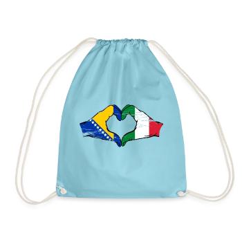 Bosnia Italy Flag Hands Heart Shape Used - Drawstring Bag - aqua - Front