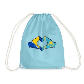 Bosnien Kasachstan Flagge Hände Herzform - Turnbeutel - Aqua - Vorne
