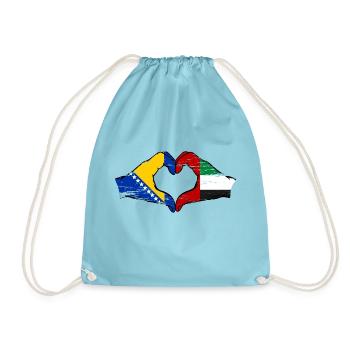 Bosnia United Arab Emirates Flag Hand - Drawstring Bag - aqua - Front