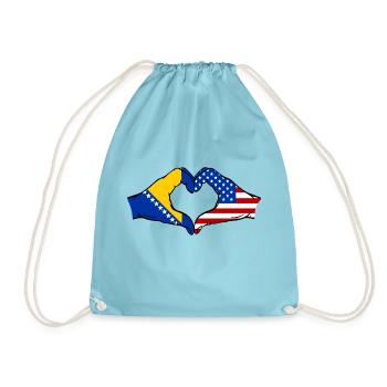 Bosnia USA Flag Hands Heart Shape - Drawstring Bag - aqua - Front