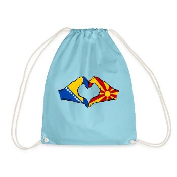 Bosnia Macedonia Flag Hands Heart Shape - Drawstring Bag - aqua - Front