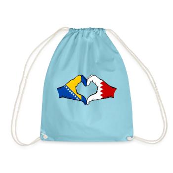 Bosnia Bahrain Flag Hands Heart Shape - Drawstring Bag - aqua - Front