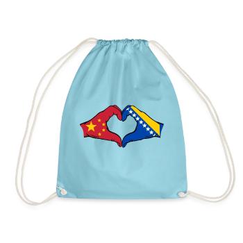 China Bosnia Flag Hands Heart Shape - Drawstring Bag - aqua - Front