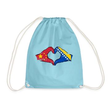 China Bosnia Flag Heart Shape - Drawstring Bag - aqua - Front