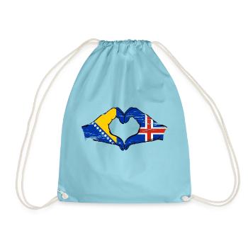 Bosnia Iceland flag hands heart shape used - Drawstring Bag - aqua - Front