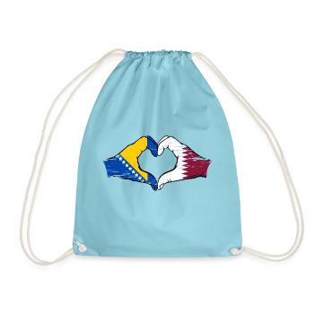 Bosnia Qatar flag hands heart shape used - Drawstring Bag - aqua - Front