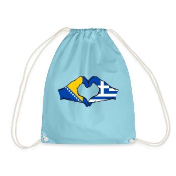 Bosnia Greece Flag Hands Heart Shape - Drawstring Bag - aqua - Front
