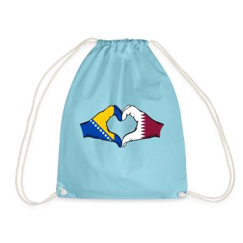 Bosnien Katar Flagge Hände Herzform - Turnbeutel - Aqua - Vorne
