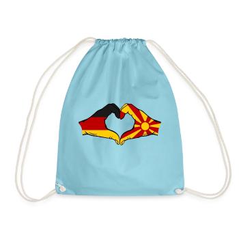 Germany Macedonia Flag Hands Heart Shape - Drawstring Bag - aqua - Front
