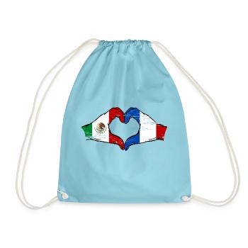 Mexique France drapeau mains coeur forme utilisé - Sac de sport léger - aqua - Devant
