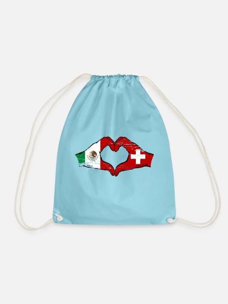 Mexiko Schweiz Flagge Hände Herzform used - Turnbeutel - Aqua