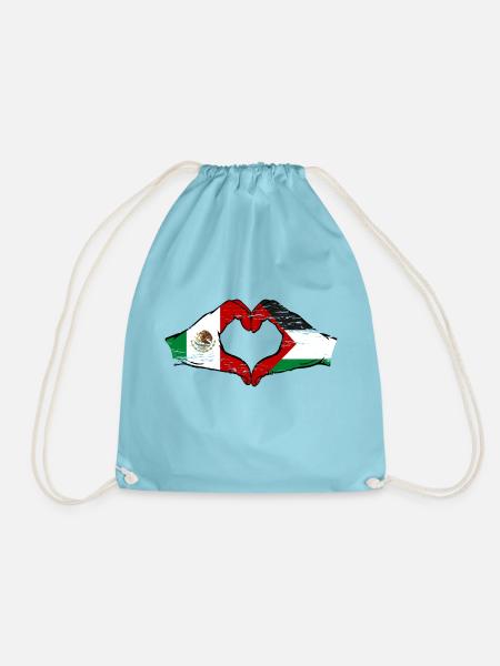 Mexiko Palästina Flagge Hände Herzform used - Turnbeutel - Aqua