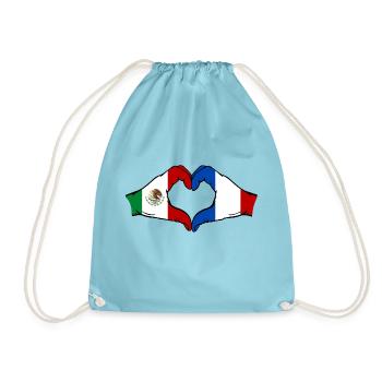 Mexico France Flag Hands Heart Shape - Drawstring Bag - aqua - Front