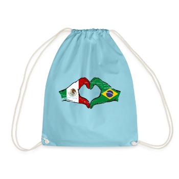 Mexique Brésil drapeau mains forme de coeur utilisé - Sac de sport léger - aqua - Devant