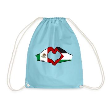 Mexico Palestine Flag Hands Heart Shape - Drawstring Bag - aqua - Front
