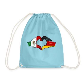 Mexico Germany Flag Hands Heart Shape Used - Drawstring Bag - aqua - Front