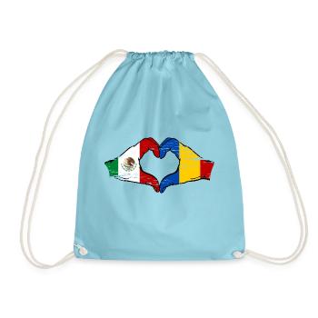 Mexique Roumanie Drapeau Mains Coeur Forme Utilisé - Sac de sport léger - aqua - Devant