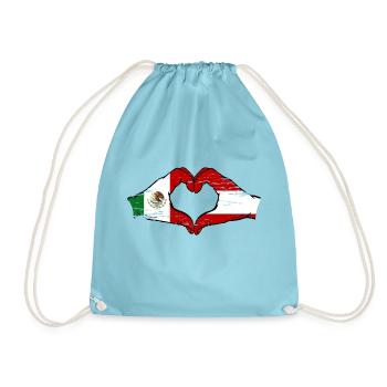 Mexico Austria Flag Hands Heart Shape Used - Drawstring Bag - aqua - Front