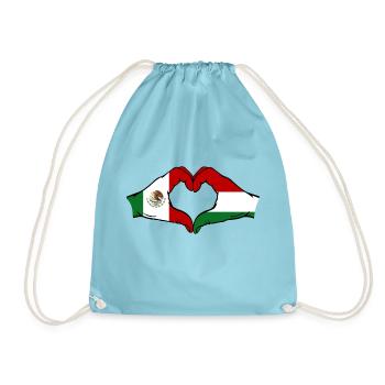 Mexico Hungary Flag Hands Heart Shape - Drawstring Bag - aqua - Front