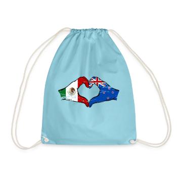 Mexico New Zealand flag hands heart shape used - Drawstring Bag - aqua - Front