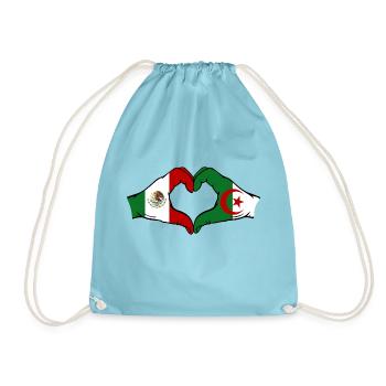 Mexiko Algerien Flagge Hände Herzform - Turnbeutel - Aqua - Vorne
