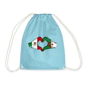 Mexico Algeria flag hands heart shape used - Drawstring Bag - aqua - Front