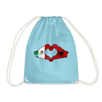 Mexico Albania Flag Hands Heart Shape Used - Drawstring Bag - aqua - Front