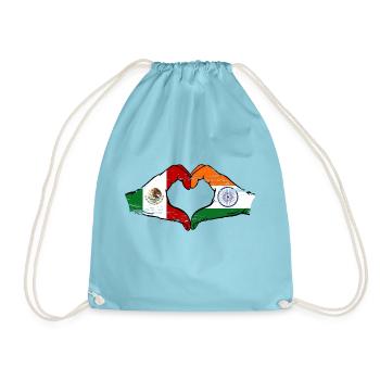 Mexico India flag hands heart shape used - Drawstring Bag - aqua - Front