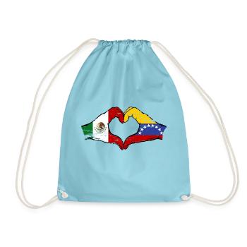 Mexico Venezuela flag hands heart shape used - Drawstring Bag - aqua - Front