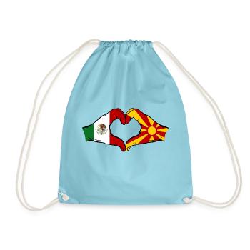 Mexiko Mazedonien Flagge Hände Herzform - Turnbeutel - Aqua - Vorne