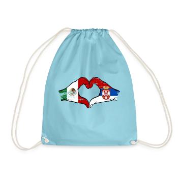 Mexique Serbie drapeau mains forme coeur utilisé - Sac de sport léger - aqua - Devant